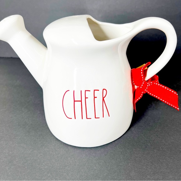 NWT RAE DUNN Magenta CHEER Watering can pitcher NWT New gift tag ribbon Holiday - Picture 2 of 8